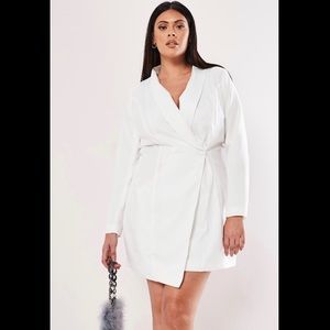 Plus Size White Asymmetrical Blazer Dress